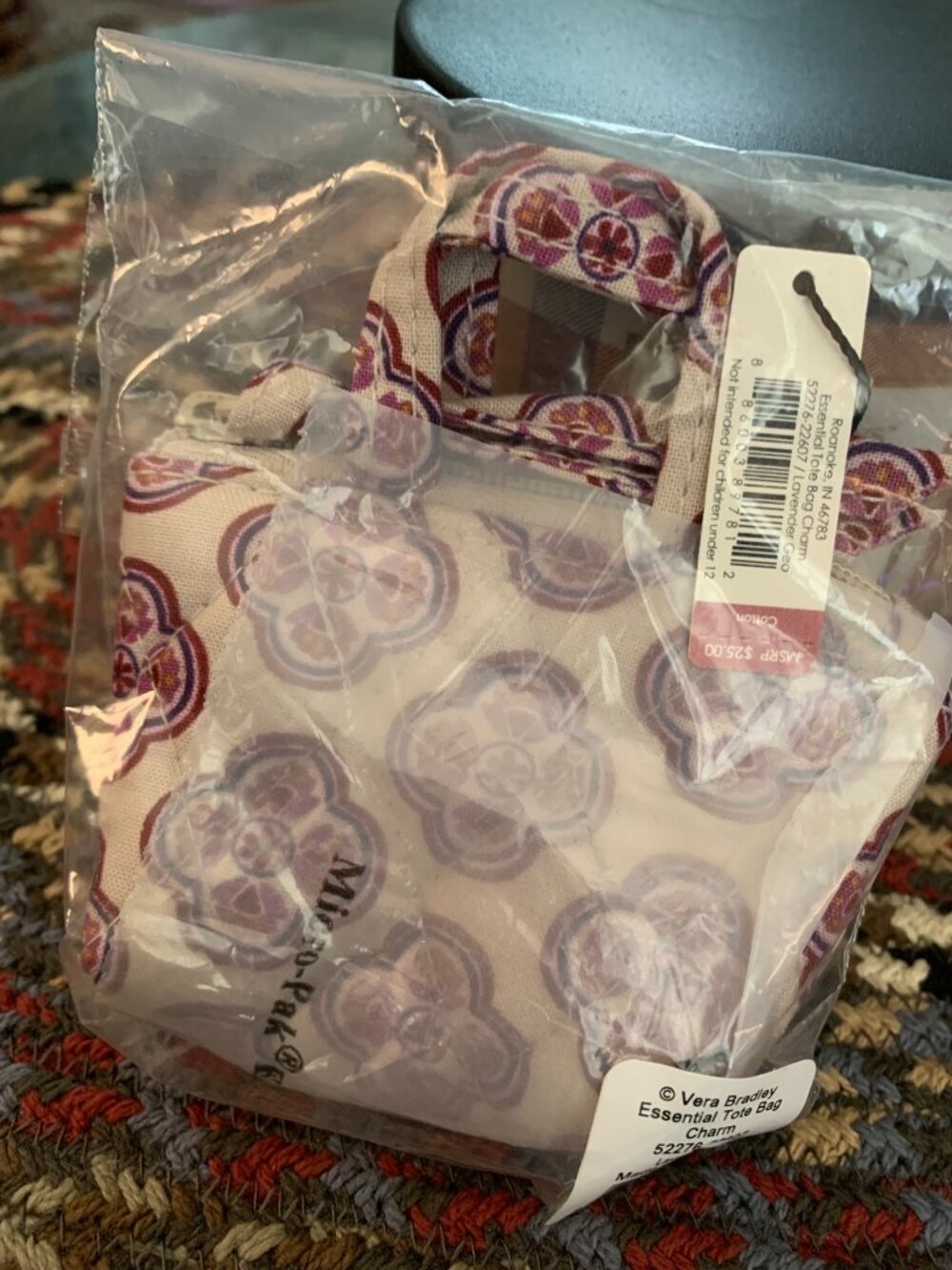 Vera Bradley Keychain Bag Charm Mini Tote Lavender Geo Medallion NWT